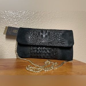 HOUSE OF HARLOW 1960 CLUTCH, BLACK GENUINE LEATHER CROC PURSE MADE IN ITALY NWT